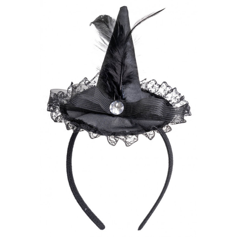 Čarodějnický klobouček s peřím a kamínkem